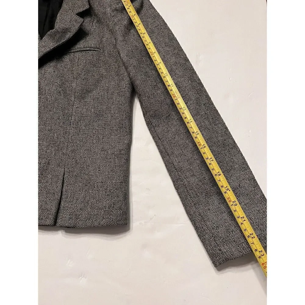 PEABODY HOUSE Blazer Jacket Womens Jrs Sz 7/8 Herringbone‎ Tweed Black Gray Vtg